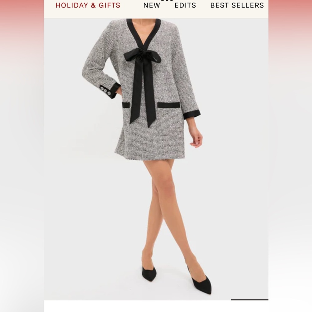 TUCKERNUCK Pomander Place Elegant Black and Silver Tweed Holiday Dress Medium LN